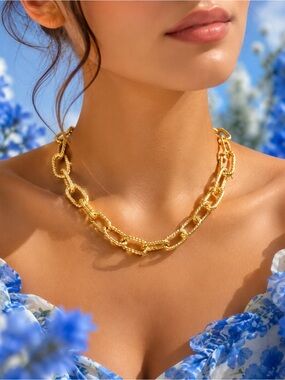 Gold Chunky Rope Link Necklace - Women Jewelry